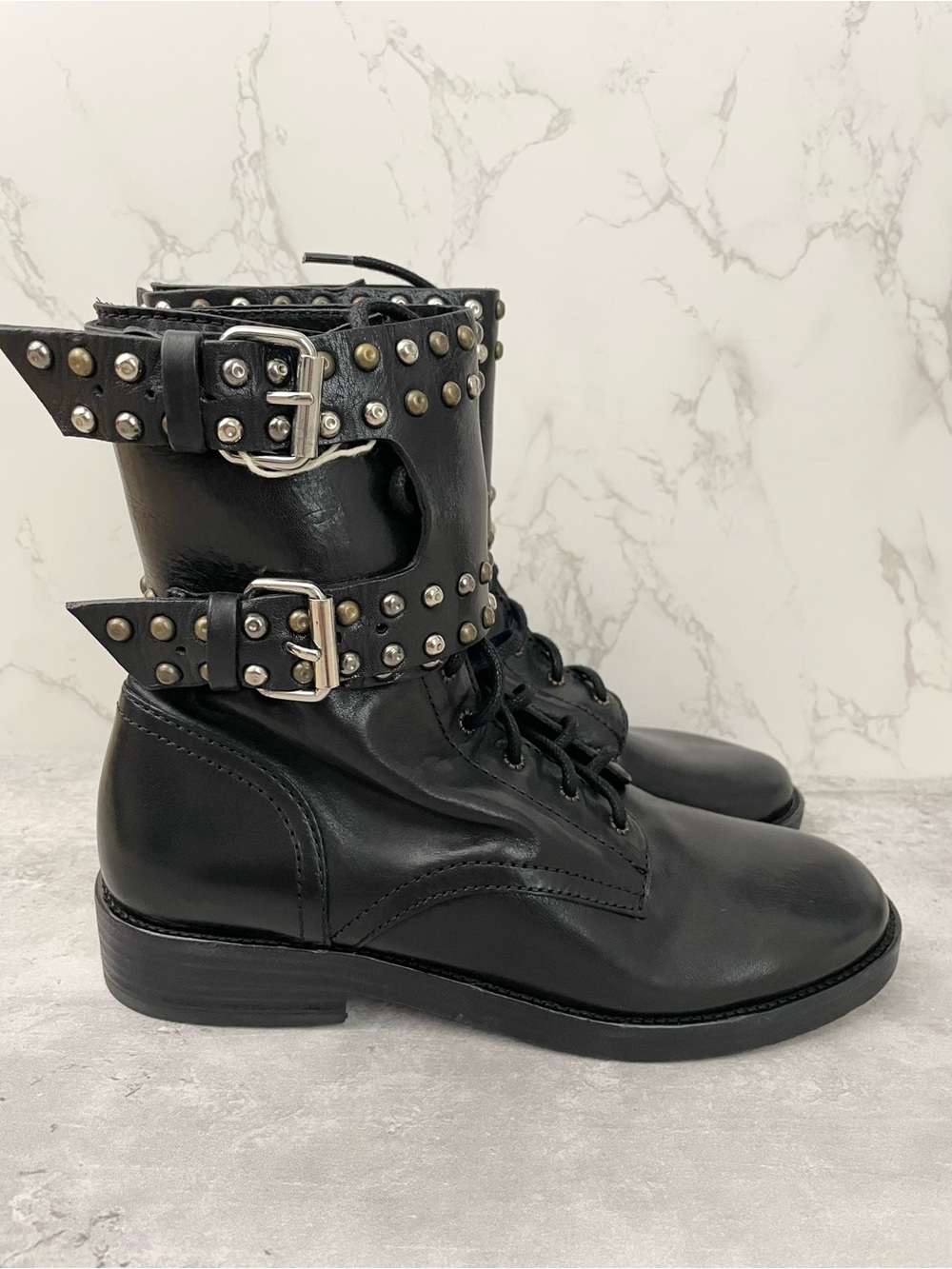 Isabel Marant Etoile Teylon Black Studded Leather Combat Boots US 9 EU 39 NIB - Picture 4 of 16